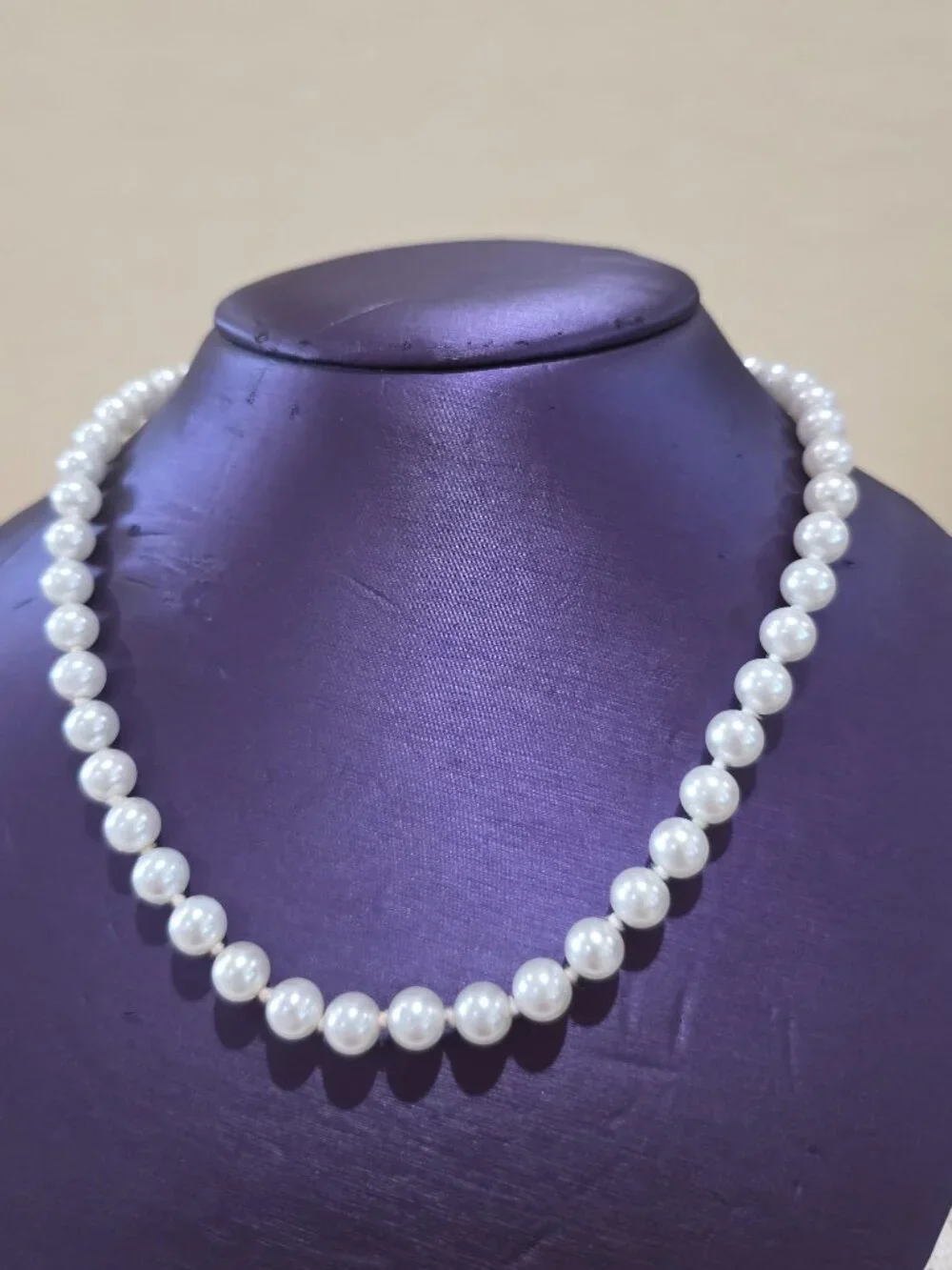 Vintage 7mm Heavy White Faux Pearl Silver Asian Design 925 Clasp 18